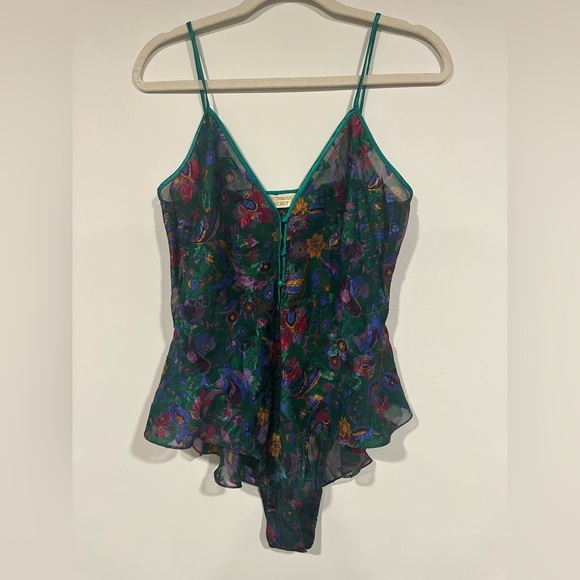 Victoria's Secret Other - Vintage Gold Label Victoria's Secret Floral Green Lace Teddy Lingerie M